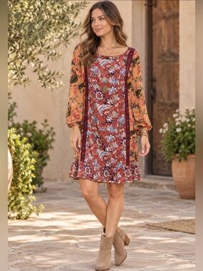 Women’s Matilda Jane Dress Lovely menagerie M sheath patchwork Romantic Flounce